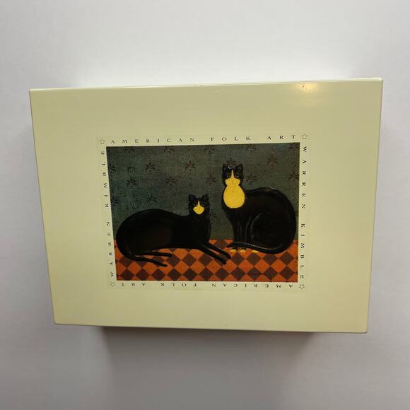 WARREN KIMBLE Two Black Cats on Rug Folk Art Otagiri Jewelry Music Box MEMORIES - Picture 1 of 10